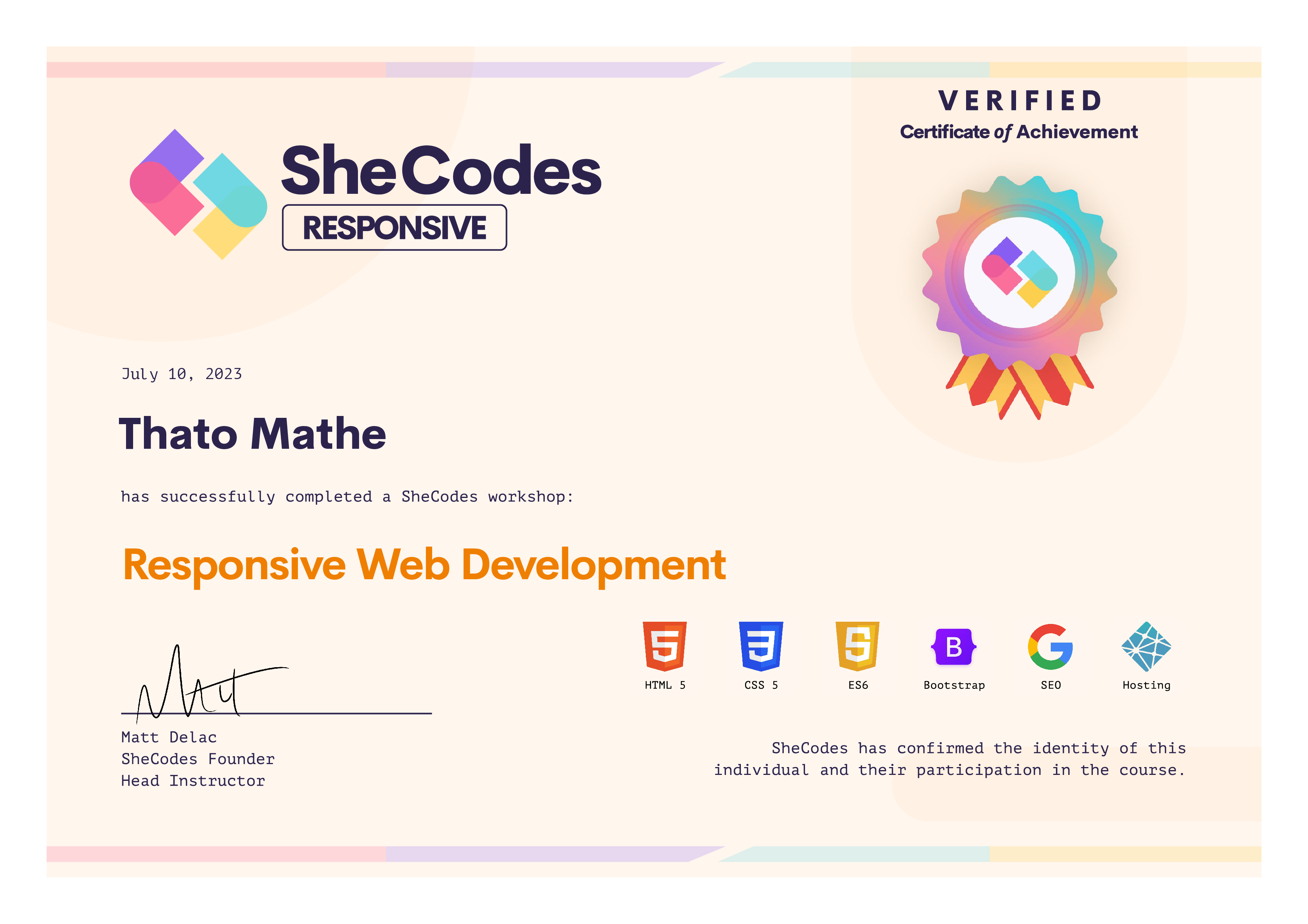 SheCodes Certificate